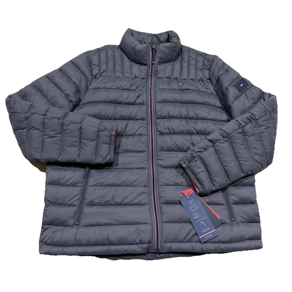 Tommy Hilfiger Puffer Jacket Mens Size XL Charcoal Grey Quilted Packable NWT